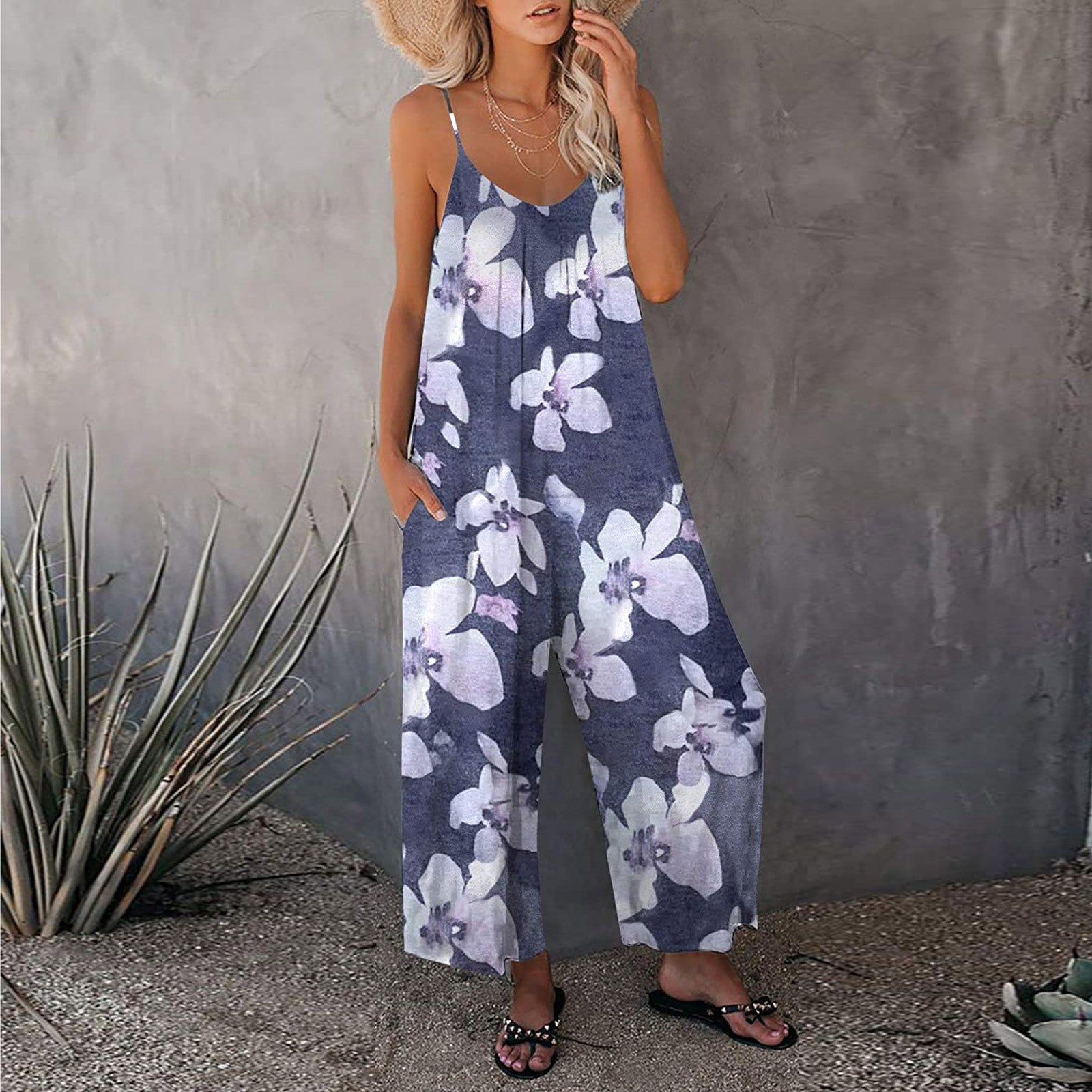 BLUE FLORA CAMISOLE JUMPSUIT