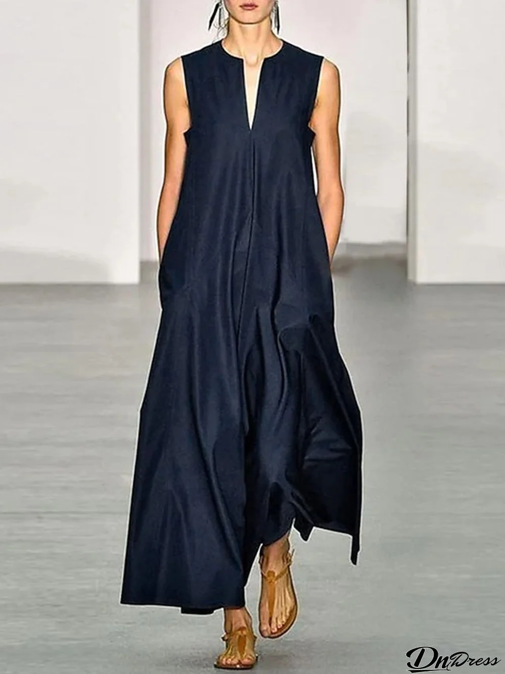 Women's Shift Dress Long Dress Maxi Dress Black Wine Dark Blue Sleeveless Pure Color Patchwork Spring Summer Deep V Casual 2024 S M L XL XXL