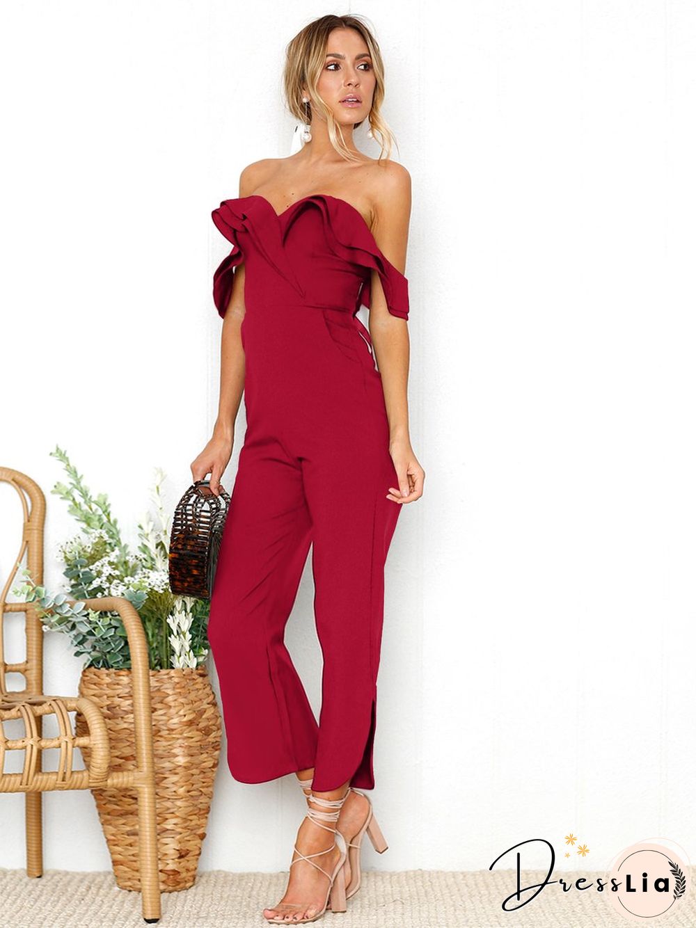 Black Sleeveless Plain Casual Off Shoulder Zip Back Jumpsuit
