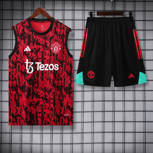23/24 Manchester United Training Vest Red/Black Kit Soccer Jersey