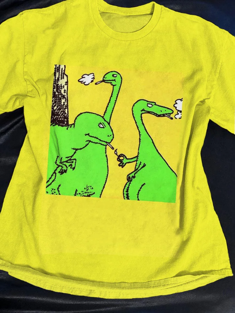 Men's Dinosaur Smoking Cartoon Illustration Print Casual T-Shirt