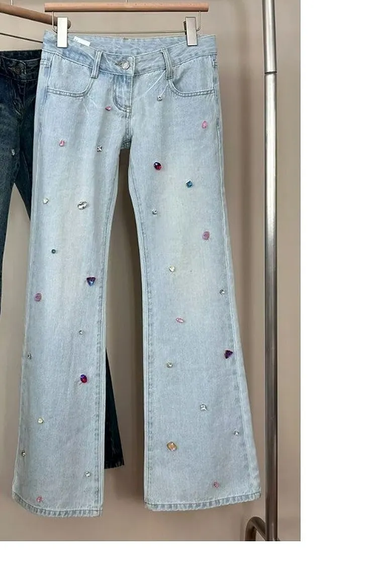 Vintage Washed Low Rise Straight Leg Jeans for Women