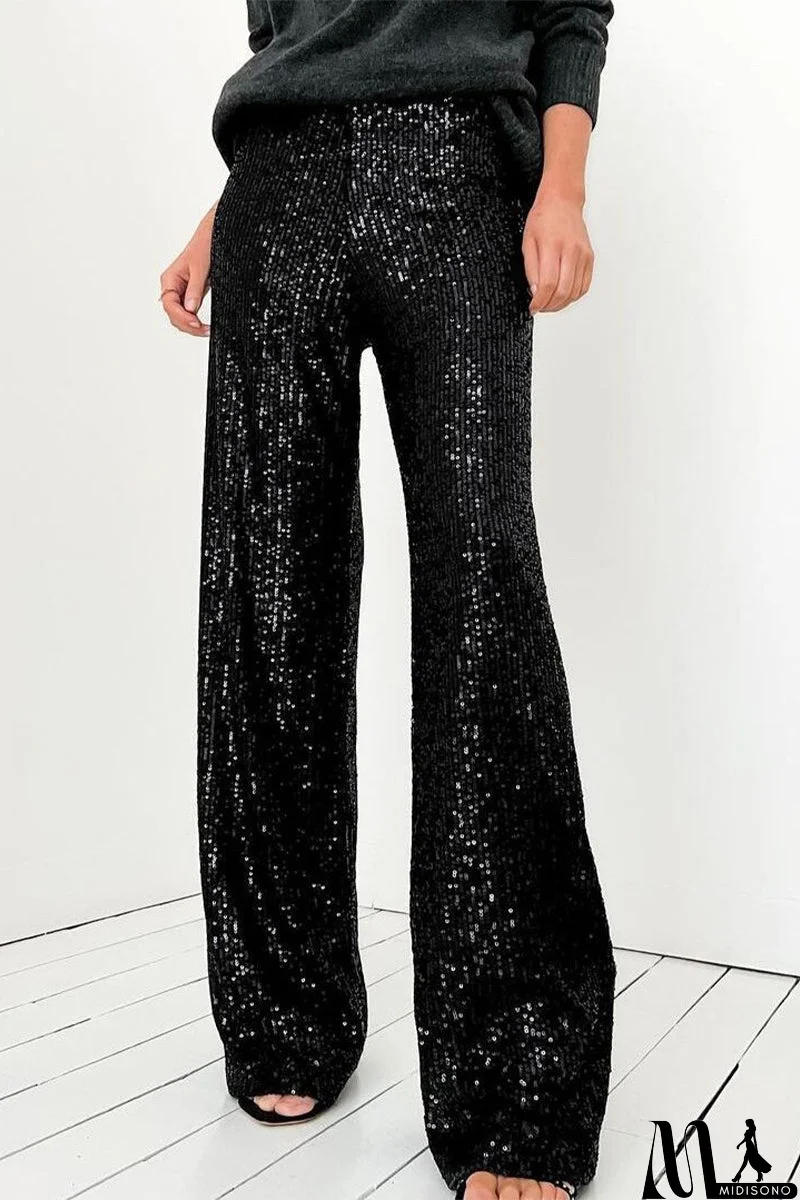 MidiSono - Casual British Style Solid Sequins Loose Low Waist Straight Solid Color Bottoms