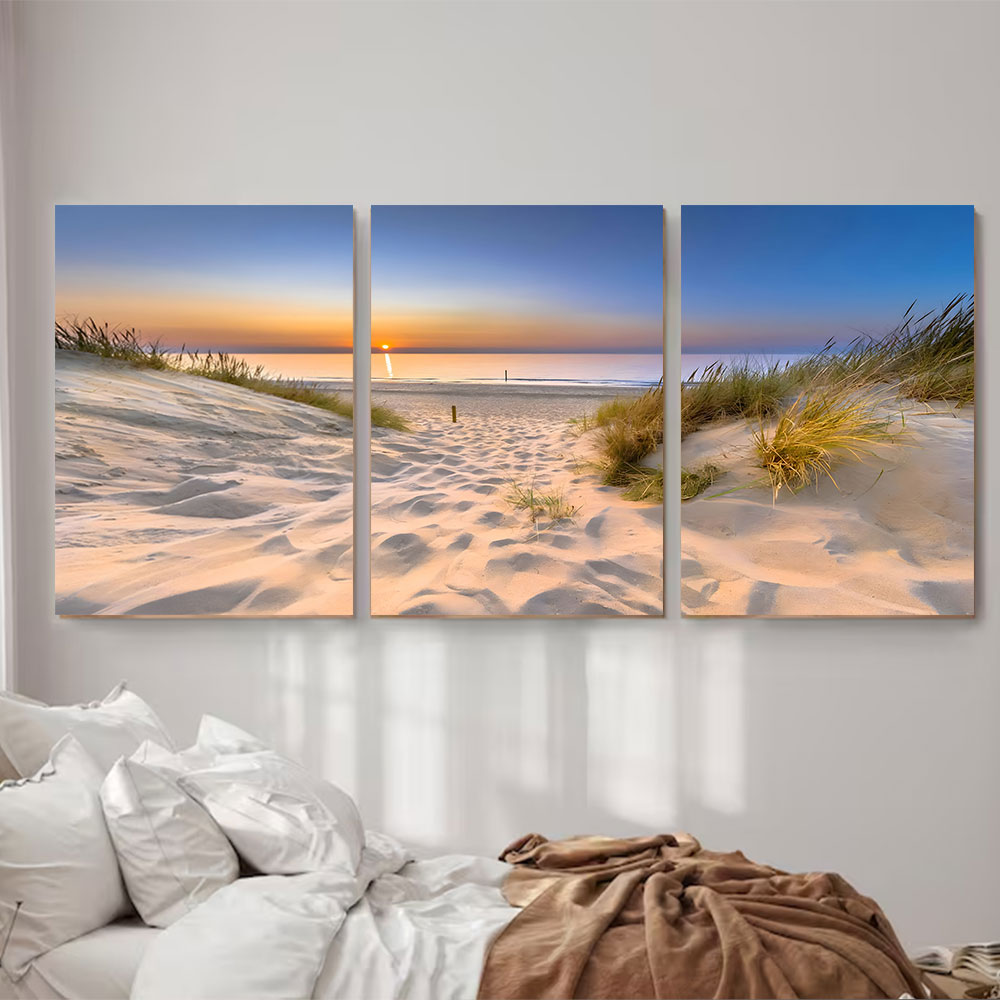 3-Piece Set White Sand Dunes Sunrise Sea View Canvas Art
