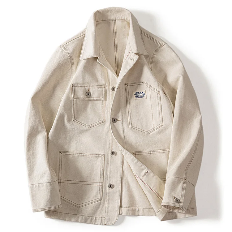 Vintage Beige Lapel Single-Breasted Jacket