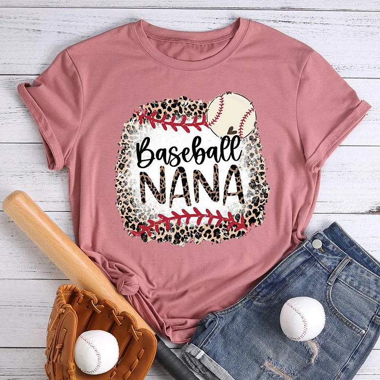 Leopard Baseball Nana Round Neck T-shirt-Annaletters