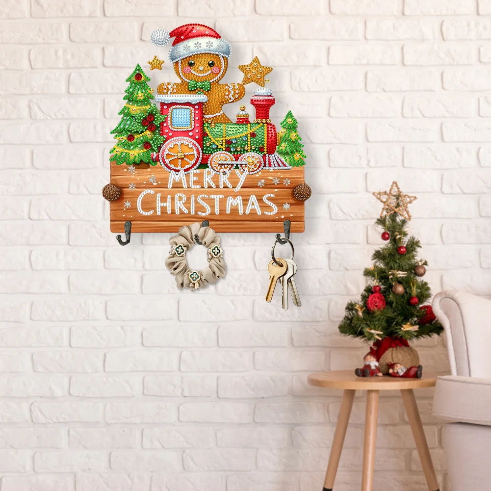 DIY Christmas Gingerbread Man Wooden Christmas Diamond Art Hanging Hooks Home Decor