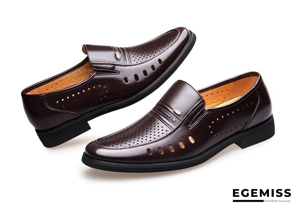 Men's Breathable Slip-On Hollow Leather Classic Business Wedding Shoes Flat Shoes | EGEMISS