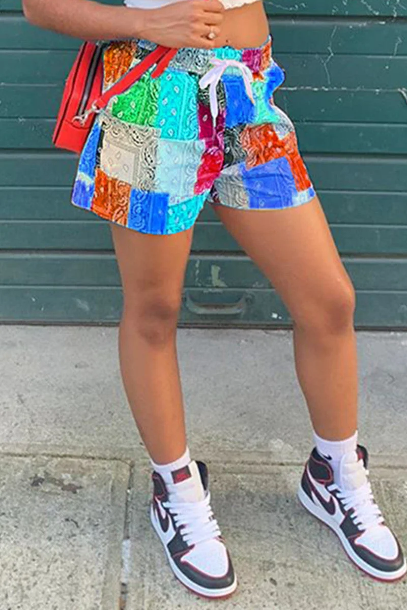 Drawstring Mid Plaid Print Straight shorts Bottoms