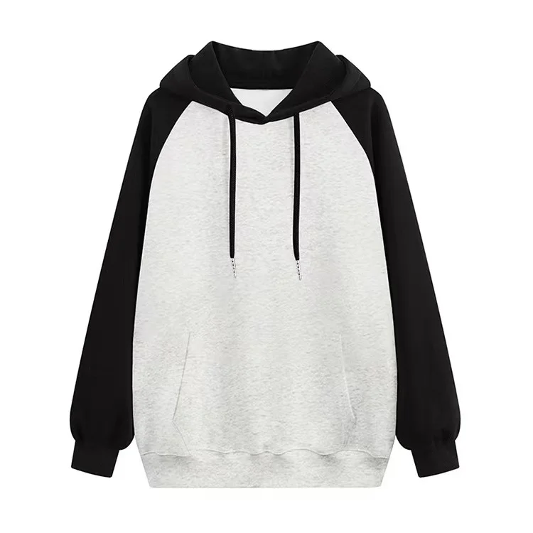 Stylish raglan color-blocked unisex hooded sweatshirt