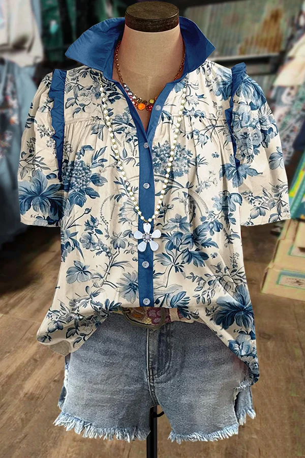 Classic Floral Print Short Sleeve Top