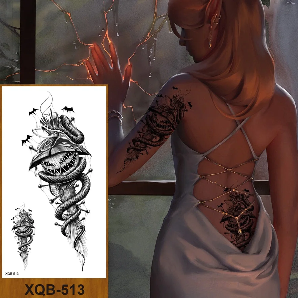 Hot Sale Temporary Tattoos Stickers Night Demon Sword Snake Men Women Girl Flower Arm Body Leg Chest Fake Tatoo Waterproof DIY