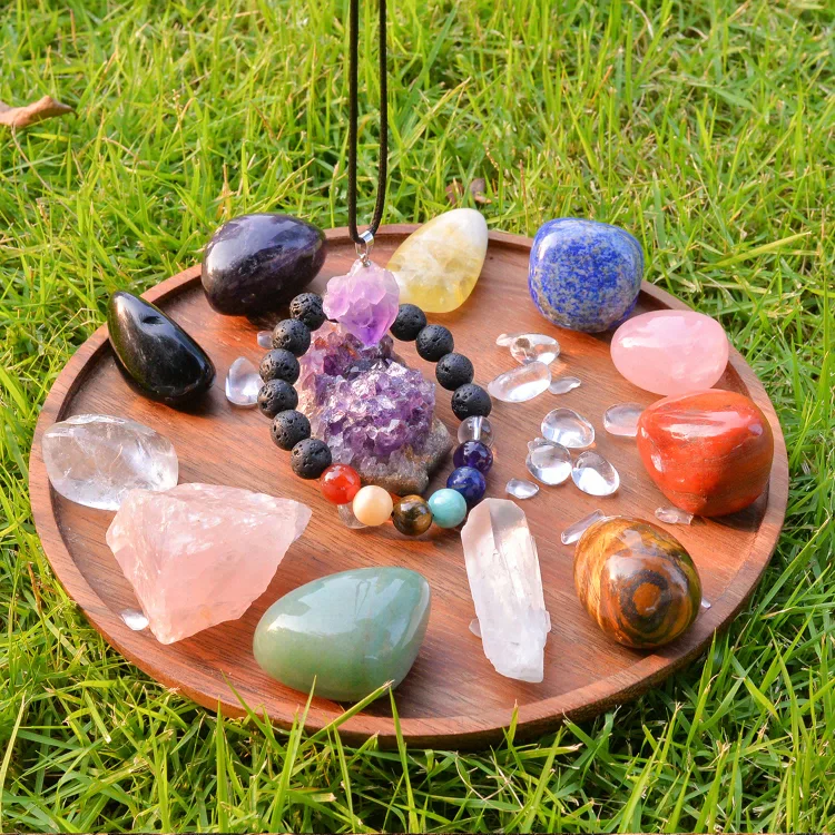 Natural Colorful Crystal Chakra Polished Rough Stone Set