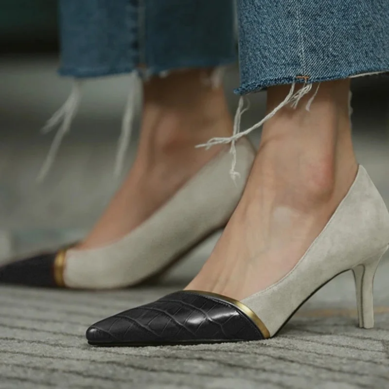 Vstacam Graduation Gift Autumn Women High Heels Pointed Toe Ladies Pumps Shoes Patchwork PU Leather Elegant Stiletto Women's Shoes 2022