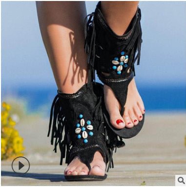 Hook and loop hollow sandals in summer