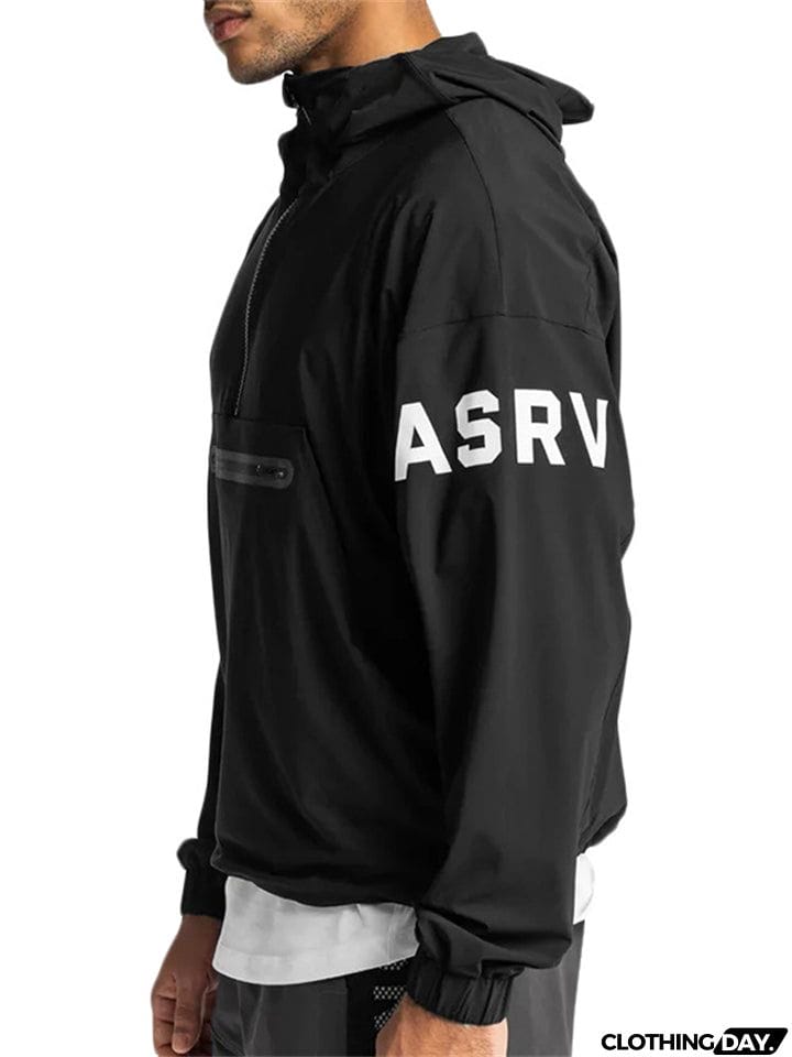 Men's Trendy Half Zip Big Pocket Letter Print Sports Hoodies