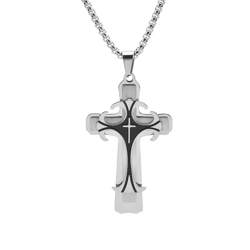 Hip-Hop Modern Style Minimalist Cross 304 Stainless Steel Layered Polishing Men's Pendant Necklace