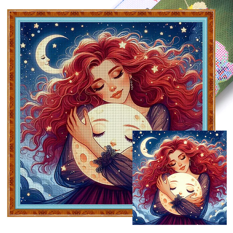 Girl Holding The Moon (45*45cm) 11CT Stamped Cross Stitch gbfke