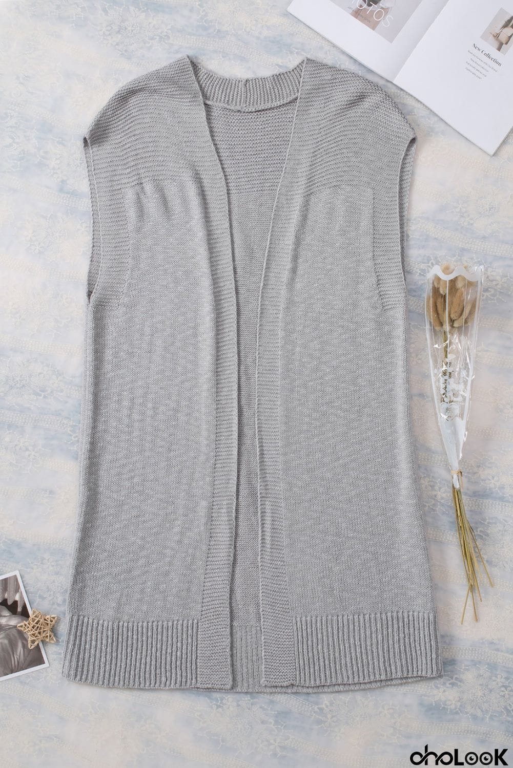 Basic Gray Vest Cardigan Sweater