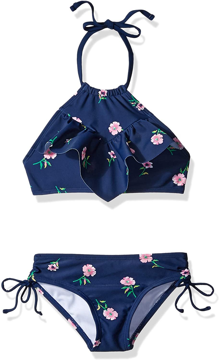 Girls' Morgan Ruffle Halter Bikini 2-Piece Swimsuit, Pink, 2t