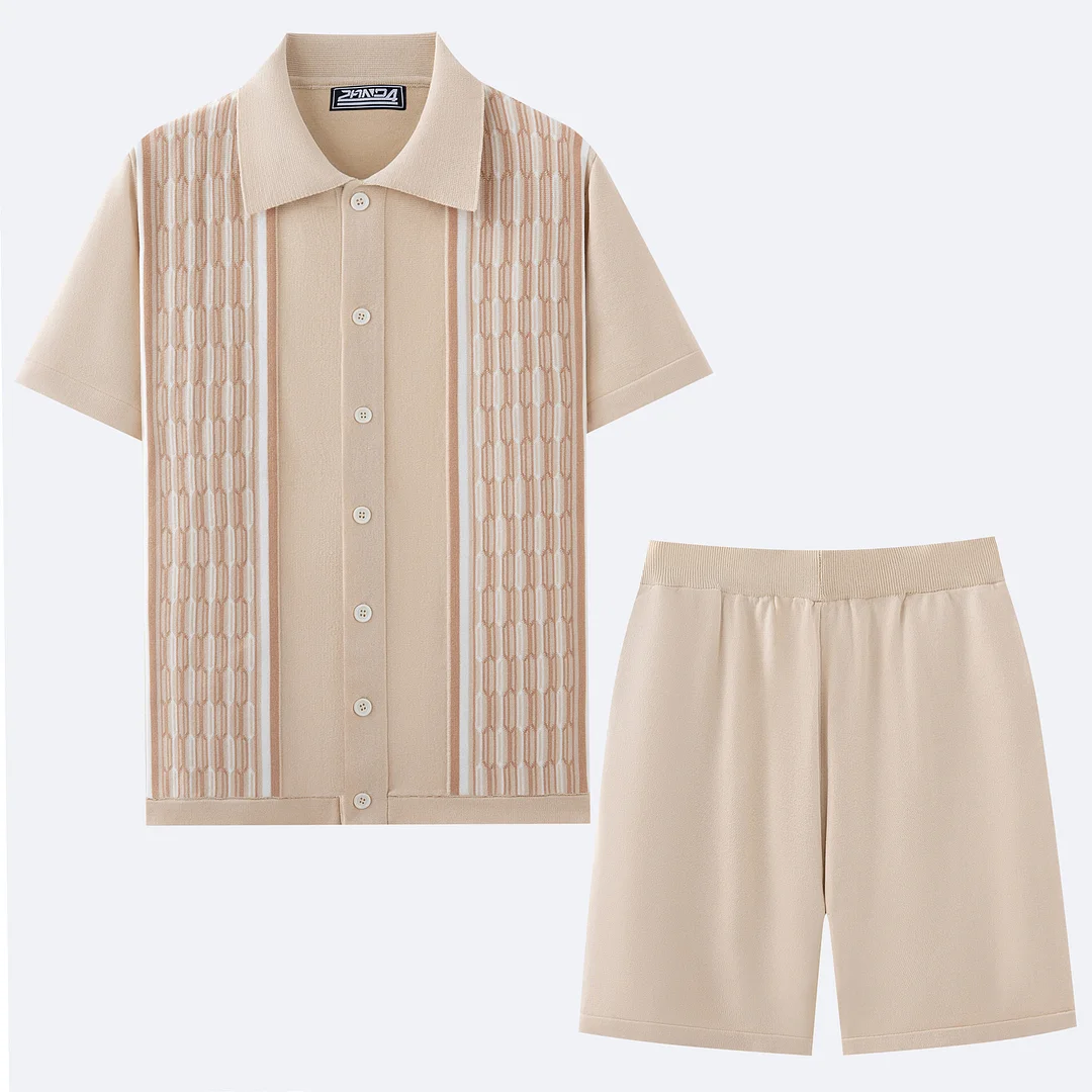 Uveng Uveng Men's Men's Ice Sleeve Jackal Two-Piece Knits Casual Polo Shirt Set SY0198