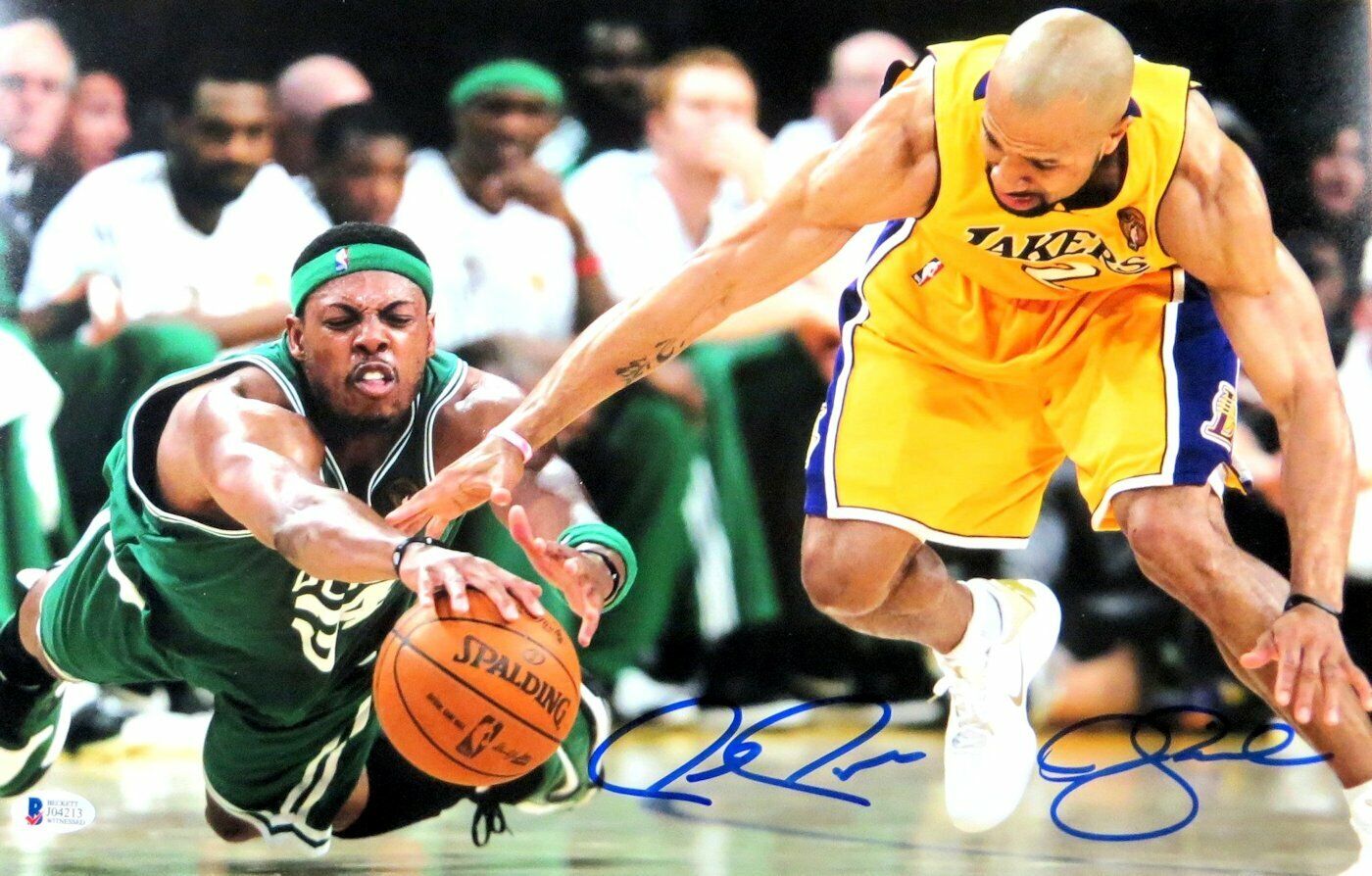 Paul Pierce Derek Fisher Signed Autographed 11X17 Photo Poster painting Celtics Lakers Beckett