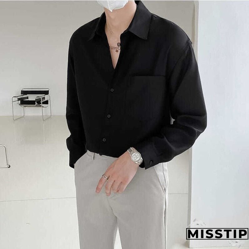 Spring New Senior Long Sleeve Button Down Shirts for Men Korean Fashion Loose Drape Solid Color All-match Men's Shirt Blouse