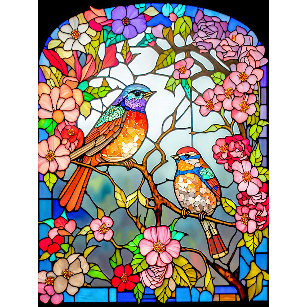 Flower And Bird Glass Painting 30*40cm(canvas) full round drill diamond painting