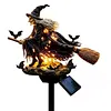 Solar Powered Halloween Witch Broom Stake Resin Light for Outdoor Decor