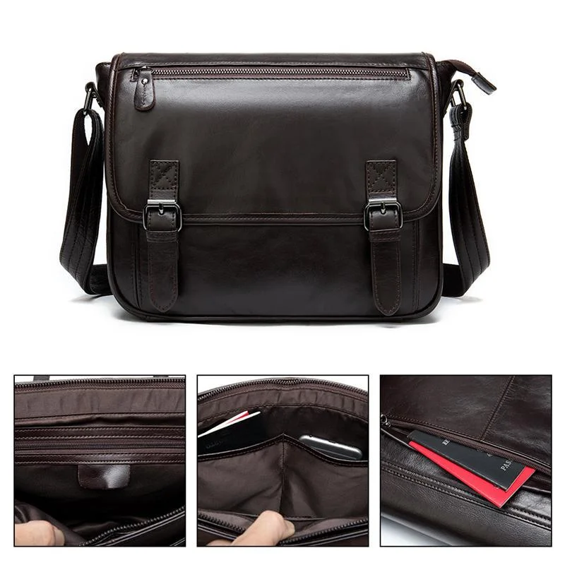 Vintage Soft Leather Plain Casual Business Messenger Bags