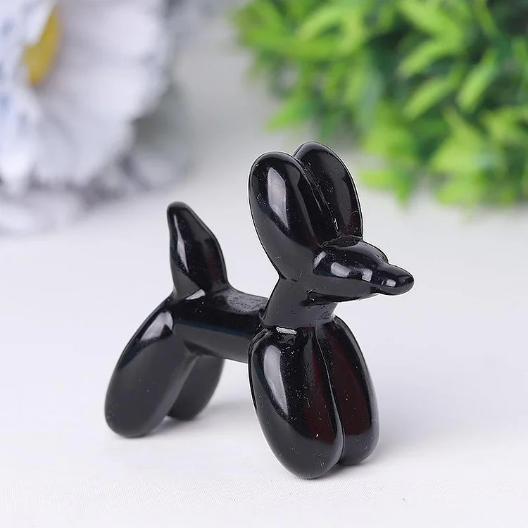 2.5" Black Obsidian Balloon Dog Crystal Carvings Animal Bulk