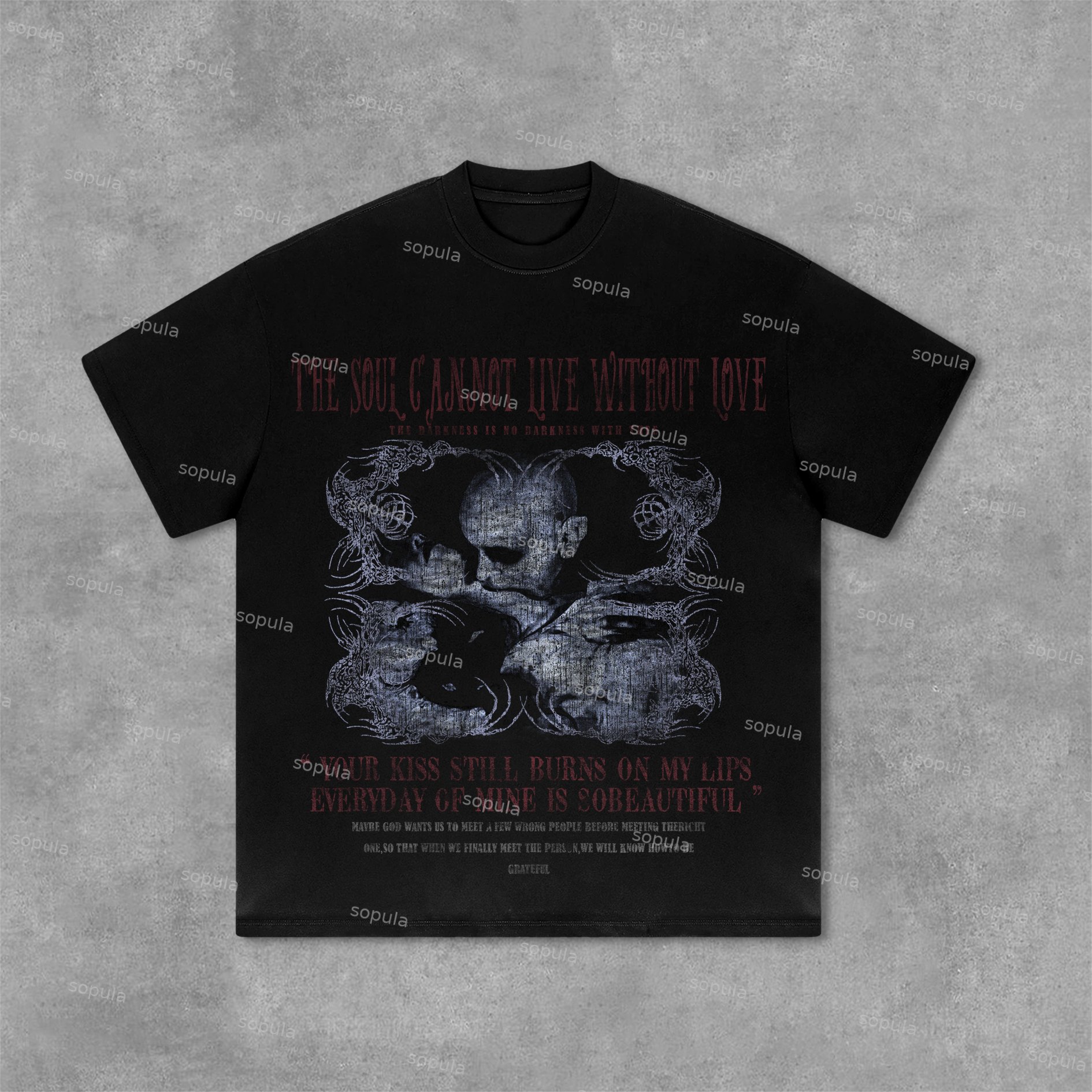 Sopula Dark Punk Goth Vampire-Themed Vintage Print Cotton T-Shirt - SOPULA