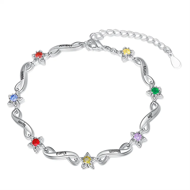 7 Names-Personalized Star Bracelet With 7 Birthstones Engraved Names Bracelet Gift For Women