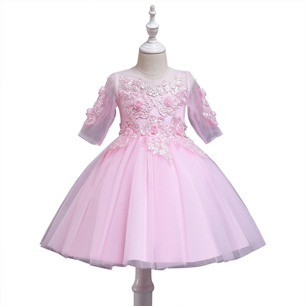 Child Flower Short Sleeve Clothing For Kids Pink Graceful Embroidered Princess Dresses  Girls Of 10 Year Old