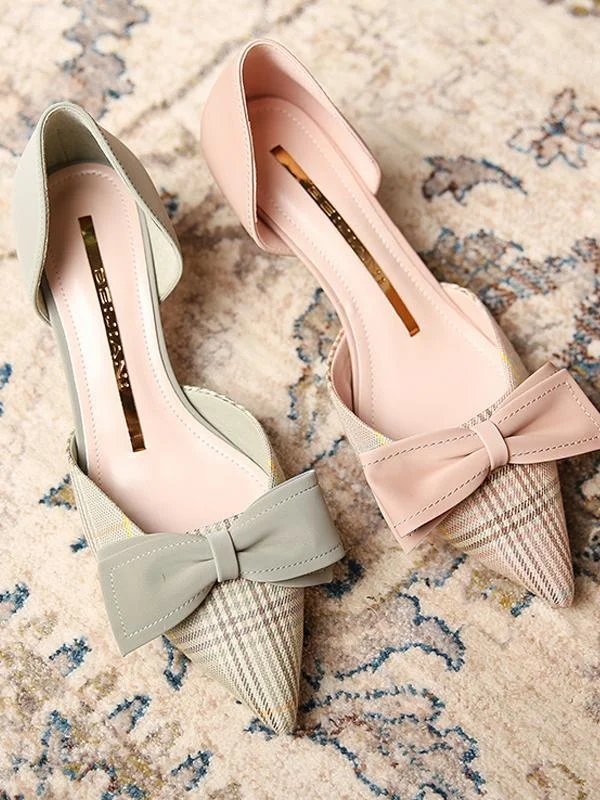Elegant bow-knot pointed mid-heel single shoes stiletto single shoes