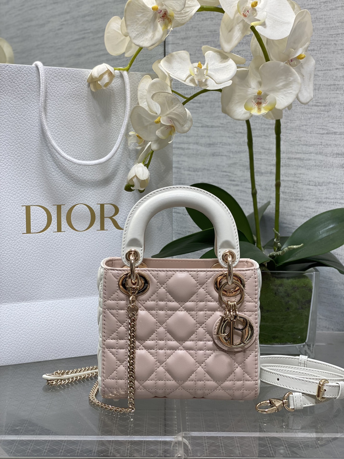 Mini & Small Lady Dior Two Tone Bag - Ivory & Pink