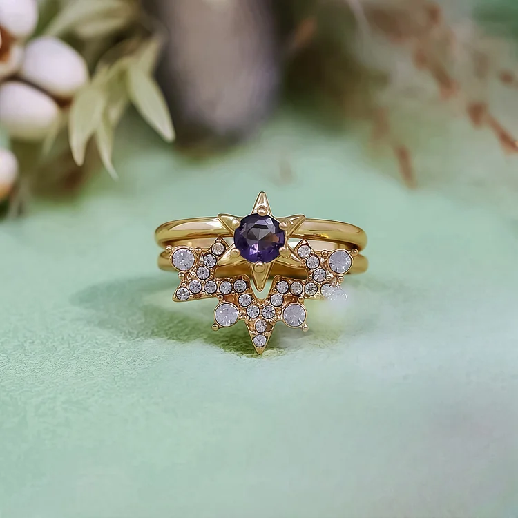 Olivenorma 2Pcs Amethyst White Zircon Star Ring