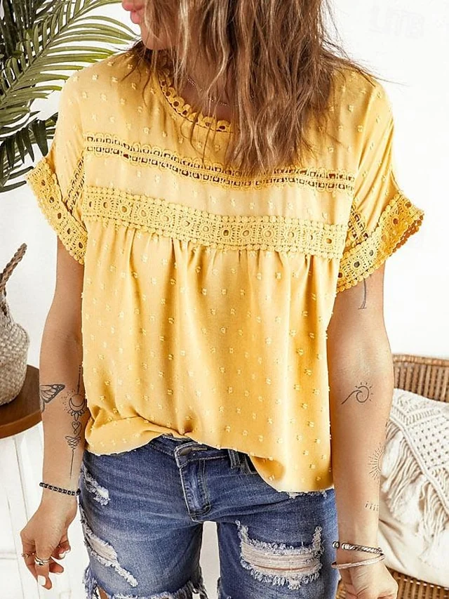 Women's Lace Street Daily Fashion Round Neck T-shirt socialshop