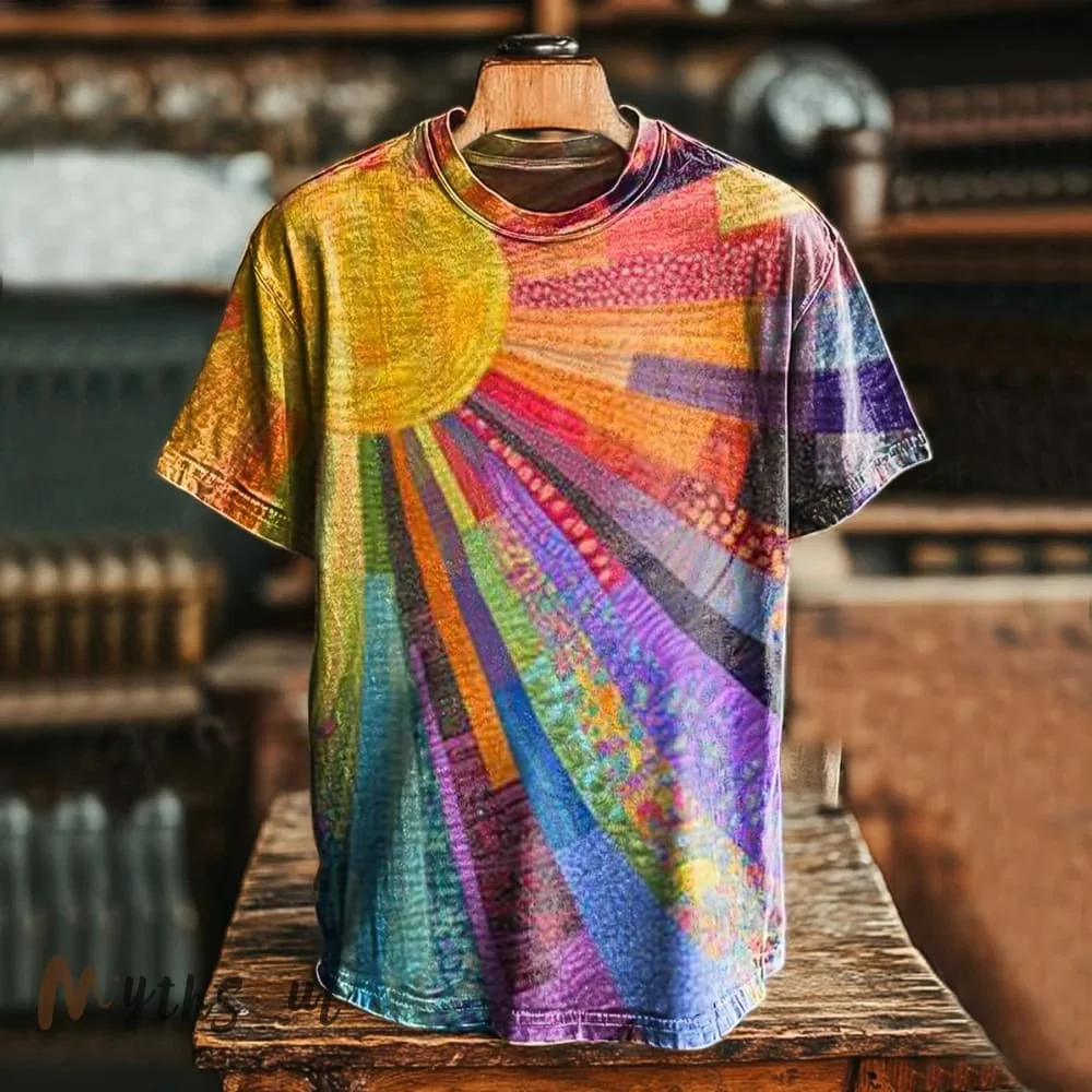 Eagerlys Unisex Colorful Sun Collage Art Print T-shirt Eagerlys