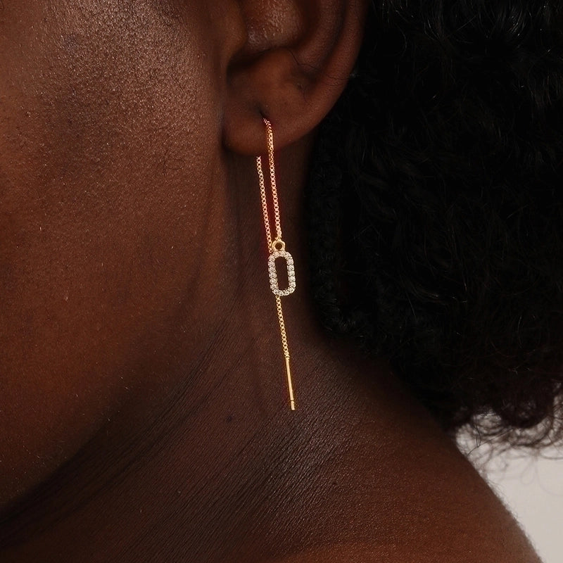 1 Pair Luxurious Minimalist Oval Heart Shape Flower Tassel Plating Inlay 201 Stainless Steel Diamond 18K Gold Plated Ear Line