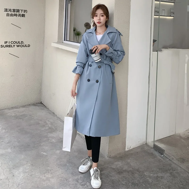 Fashion New Double-Breasted Women Trench Coat Long Belted Slim Lady Duster Coat Cloak Female Outerwear Spring Autumn Clothes