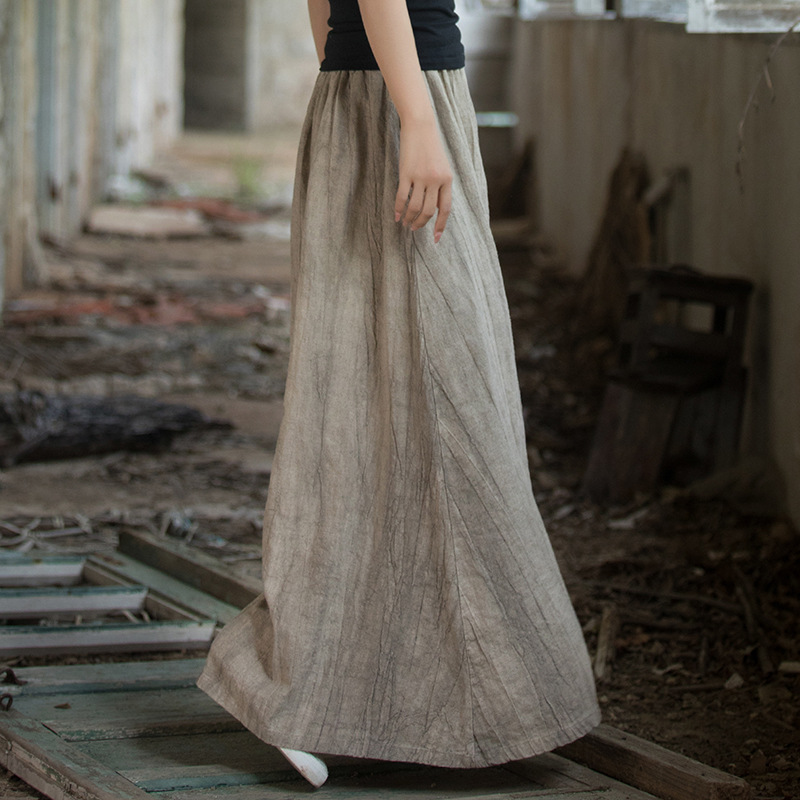 Ramie Hand-Dyed Cotton-Linen Elastic Waist Relaxed Skirt