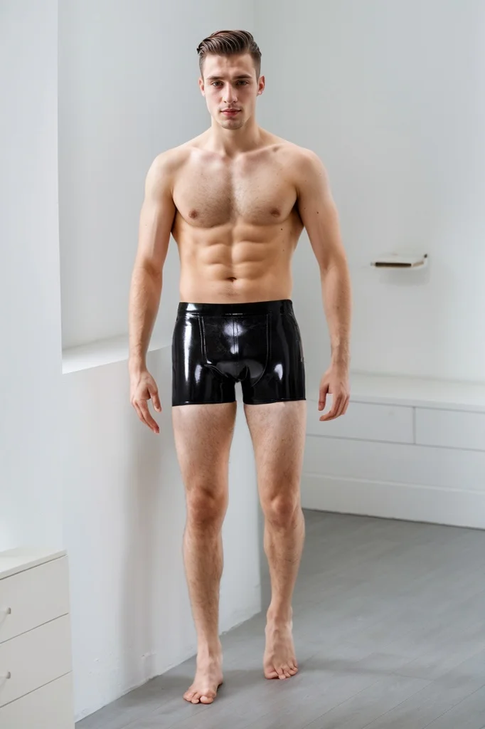 Men Latex Briefs Male Short-Leg Briefs/Trunks Classic Black Sports Style Series Briefs (KG31724)