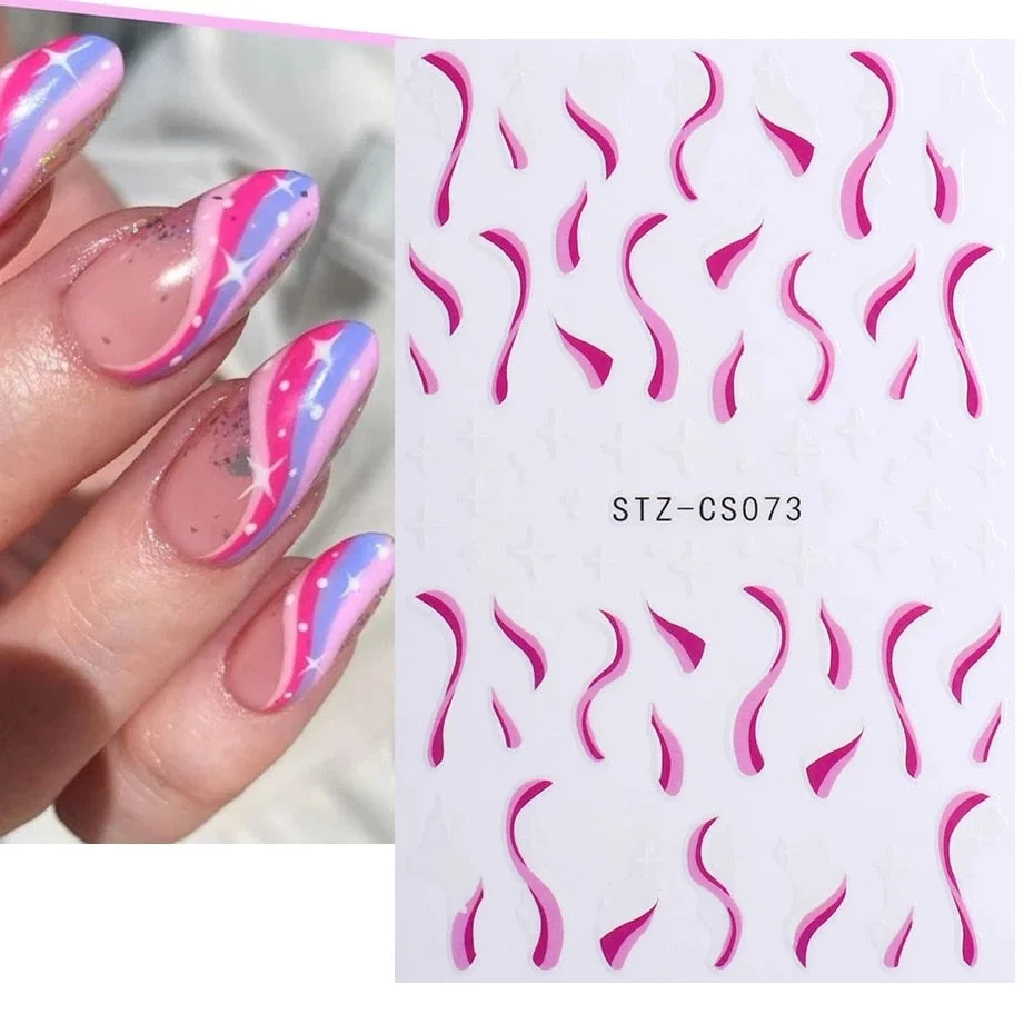 Nail Stickers Back Glue Golden Lines French-Striped Cow Pattern Designs Nail Decal Decoration Tips For Beauty Salons-Nail Inspo