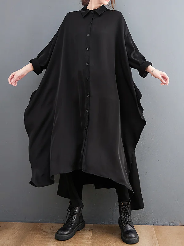 <SALE>Loose Big Slit Irregular Shirt Midi Dress