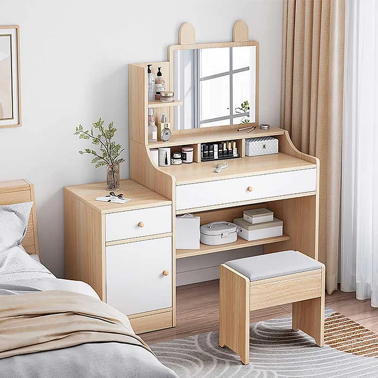 White Rabbit Ears Square Mirror Minimalist 3 Drawer Dressing Table
