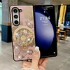 For Samsung Galaxy Z Fold Shiny Diamond Cute Flower Stand Magnetic Phone Case with Holder
