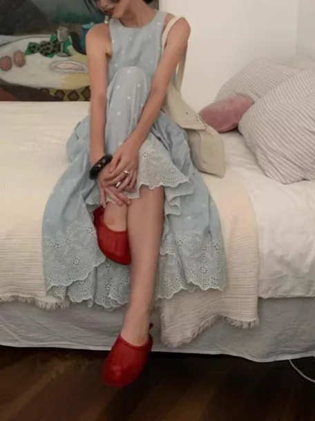 Nigikala Nigikala Style French Blue Holiday Vest Sleeveless Dress High-End Vest Half Dress Two Sets