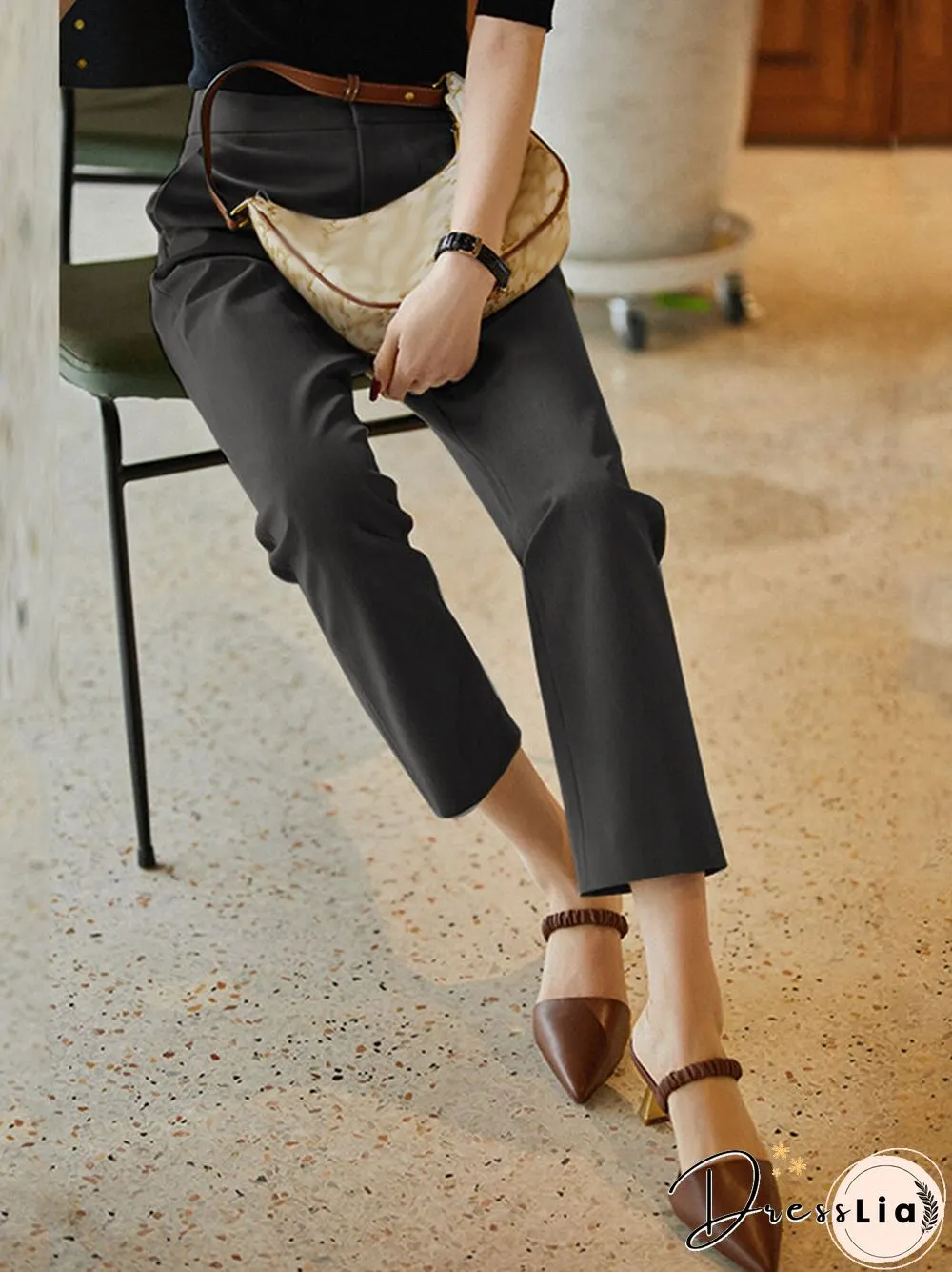 Solid Pocket Tailored Pants For Women
