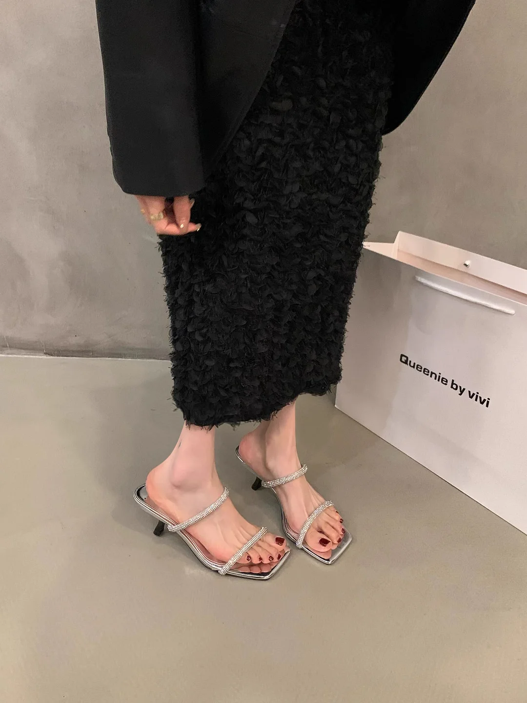 Breakj Breakj New Summer Wear Cool Drag High Heel Sandals French High-End Water-Drilled Slippers Fairy Shoes